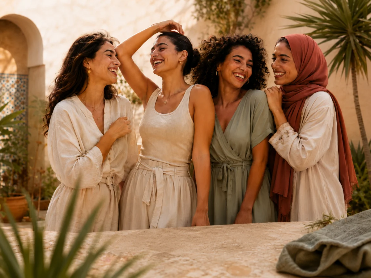 Femme souriante appliquant le déodorant Nafas Bio dans une lumière naturelle