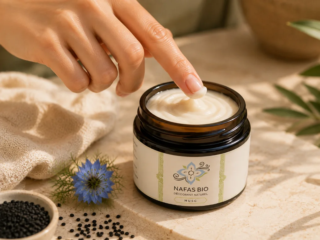 Prélever une noisette de crème Nafas Bio